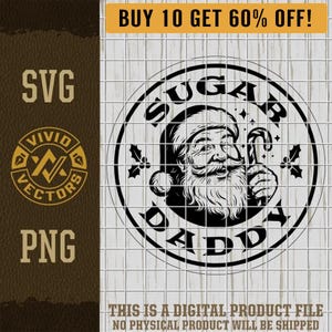 Sugar Daddy Santa SVG volwassen Candy Cane Holly Santa Claus Merry Christmas PNG lasergraveren lederen hoed patch ontwerp vector logo knippen bestand vreugde