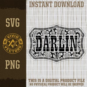 Darlin SVG PNG Sassy Southern Cowgirl Country Western Floral Laser Engraving File Tooled Leather Hat Patch Design Vector Logo Cut File South