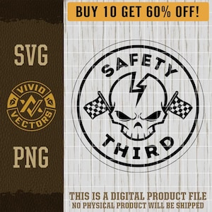 Safety Third Racing SVG Laser Engraving File Leather Hat Patch Designs Vector Logo Cut File Checkered Flags Skull PNG Dirt Bike Track Racer