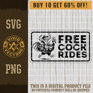 Lustig SVG Frei Hahn reitet PNG Cowboy Hahn Erwachsene Unangemessen Humor Laser Gravur Datei Leder Hut Patch Designs Vektor-Logo Cut Files