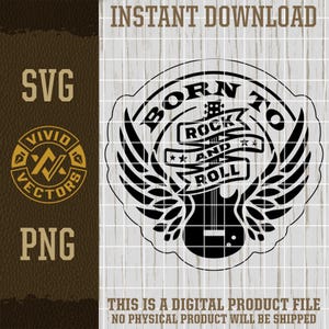 Born To Rock & Roll SVG Guitar PNG Music Classic Punk Rocker Legend Wings Laser Engrave Leather Hat Patch Shirt Design Vector Logo Cut File