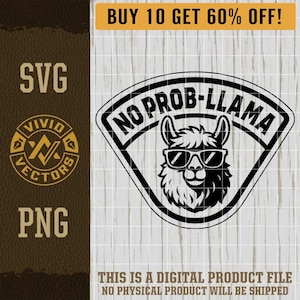 No Prob-llama SVG Laser Engraving File Leather Hat Patch Designs Vector Logo Cut Files Funny Llama PNG No Problem Llamas, Cute Trendy Design
