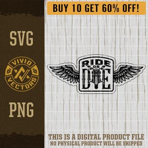 Biker Ride or Die Motorcycle SVG Laser Engraving File Leather Hat Patch Designs Vector Logo Cut Files Wings Badass PNG Gearhead Bikers Club