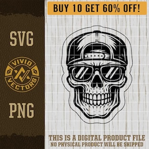 Urban Cool Skull With Sunglasses & Baseball Hat SVG Skull PNG Skeleton Laser Engraving File Leather Hat Patch Designs Vector Logo Cut Files