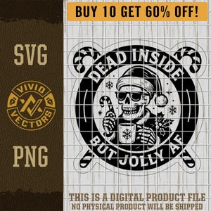 Funny Dead Inside But Jolly AF Skull Christmas SVG Adult Merry Christmas PNG Laser Engrave Leather Hat Patch Design Vector Logo Cut File Joy