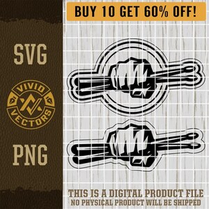 Drummer SVG for Drum Player 2 Pack Fist Holding Drumsticks Music Rock Band Laser Engraving File Leather Hat Patch Designs Vector Cut File