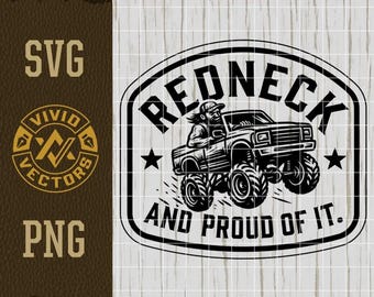 Proud Redneck SVG Laser Engraving File Leather Hat Patch Designs Vector Logo Cut Files Proud Redneck Truck Offroad Mudding PNG Country Boy