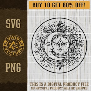 File di incisione laser Sole e Luna SVG Magia Celeste Boho PNG Mistico Boho Stelle Cielo Notturno Toppa per Cappello in Pelle Design Logo Vettoriale File di Taglio