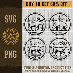 Forest Animals SVG Bundle Bear Moose Deer Wolf Outdoors Nature Wilderness Laser Engraving File Leather Hat Patch Design Vector Logo Cut File
