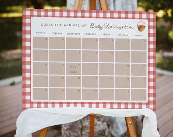 Apple of Our Eye Baby Shower Due Date Calendar Sign, Apple Theme Baby Shower Guess the Date Game Template, Fall Apple Baby Brunch Sign, AP1