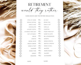 Retirement Party Game Would They Rather Printable, Minimalist Fun Retirement Game This or That, Editable Elegant Fun Retirement Activity CA1