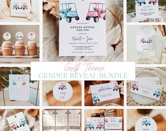 Golf Gender Reveal Partee Bundle, Golfing Theme Shower Editable Set, Little Putter He Or She Gender Reveal Canva Template Package, GO3