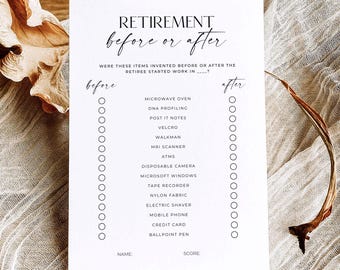 Retirement Before or After Game, Retiree Trivia Game for a Retirement Party, Printable Retirement Dinner Party Icebreaker, CA1
