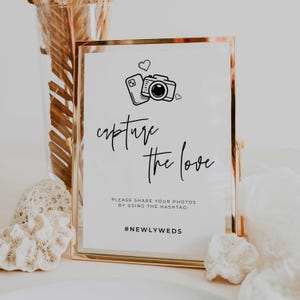 Capture The Love Wedding Sign, Printable Photo Sharing Wedding Signage, Share The Love Sign, Hashtag Photo Sign Canva Template, SE1