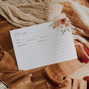 Fall in Love Bridal Shower Recipe Card Template, Editable Terracotta Boho Floral Wedding Shower Insert, Autumn Bridal Shower Recipe Card FF2