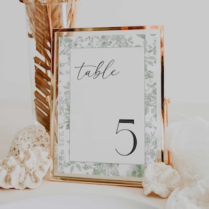 Green Toile Wedding Table Number, Printable Chinoiserie Table Number, Regency Toile de Jouy Wedding Reception Decor Table Sign Template, EL2