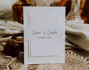 Minimalist Invitation Belly Band Template, Printable Wedding Invite Wrap, DIY Belly Band for 5x7 Invite, Belly Band Canva Template, SE1