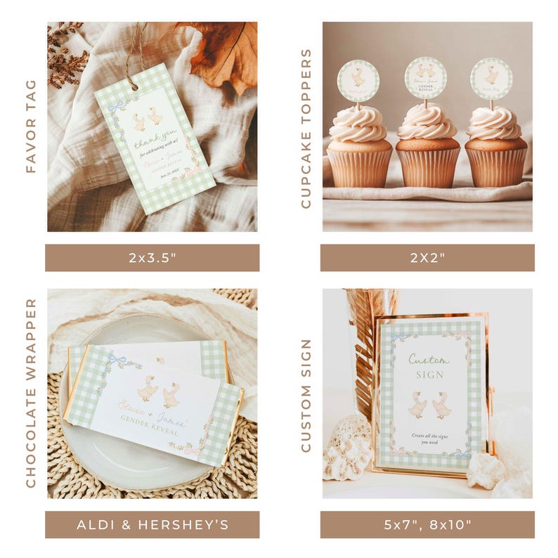 Goose Gender Reveal Party Bundle, Silly Goose Theme Shower Editable Digital Pack, Gingham Goose Gender Reveal Decor Set Canva Template, GS6 image 3