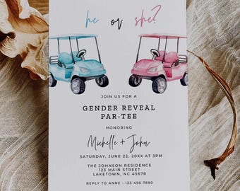 Golf Gender Reveal Partee Invitation Template, Golfing Coed Gender Reveal Party Invite, Little Putter He Or She Gender Reveal Invite, GO3