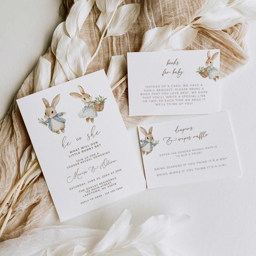 Easter Bunny Gender Reveal Invitation Suite, Easter Rabbit Gender ...
