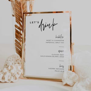 Minimalist Bar Menu Wedding Sign, Simple Wedding Bar Sign Template, Modern Signature Drink Signage, Minimal Bar Menu Digital Download, SE1