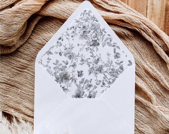 Floral Black Toile Envelope Liner Template, A7 French Toile de Jouy Wedding Envelope Decoration, Vintage Chinoiserie 5x7 Envelope Liner, EL3