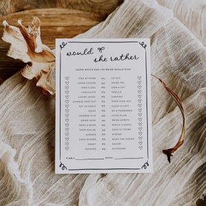 Would She Rather Bridal Shower Game, Whimsical Would Bride Rather, Who Knows The Bride Best, Would She Rather Card Editable Template, WH1