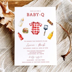 Baby-Q babyshower uitnodiging, baby Q achtertuin paren baby strooi uitnodigen, baby BBQ-party canvas sjabloon, BBQ babyshower uitnodigen, MI8