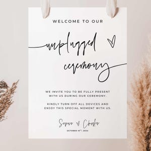 Unplugged Ceremony Welcome Sign Template Canva, Minimalist Modern Wedding Welcome Sign, Wedding Printable No Phones No Devices Sign, SE1