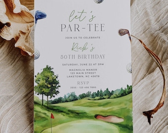Golf 50th Birthday Invitation, Printable Golfing Let's Par-tee 50th Birthday Invite, Golf Birthday Invite for Women or Men Template, GO1