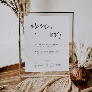 Minimal Open Bar Menu Sign, Modern Open Bar Sign Template, Printable Drinks On Us Reception Sign, Drinks Menu Table Signage Digital, SE1