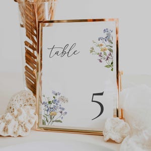 Wildflower Wedding Table Number, Printable Floral Table Number, Summer Wildflowers Wedding Reception Decor Table Sign Template, AU1