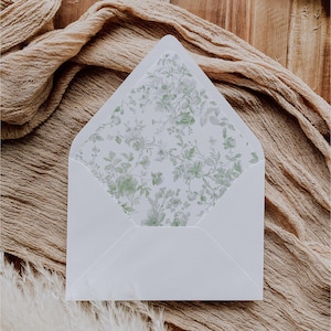 Floral Green Toile Envelope Liner Template, A7 French Toile de Jouy Wedding Envelope Decoration, Vintage Chinoiserie 5x7 Envelope Liner, EL2