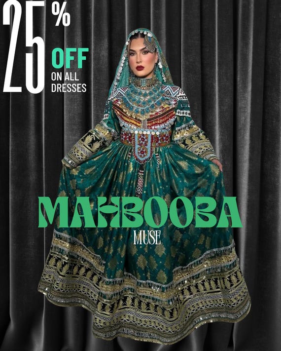 Banaras Afghan Dress: Handmade Balochi Embroidery, Beaded Bridal