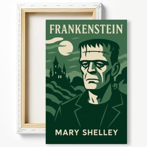 Frankenstein Vintage Canvas Art, Gothic Home Decor, Mary Shelley Wall Art, Literary Gift, Halloween Decoration