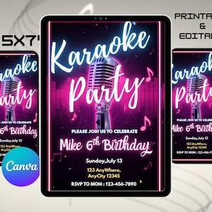 Karaoke Party Digital Invitation , Rock Star birthday invitation , Editable Karaoke Birthday Party , Singing Musical Pink Event Evite