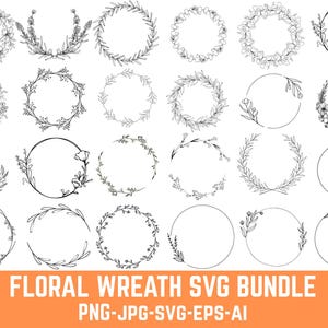 Wedding Wreaths SVG Bundle, Floral Wedding Sign Circle Laurel Wreath Monogram, Wedding Floral Frame,  Circle svg, Circle Frame, Plant Svg,