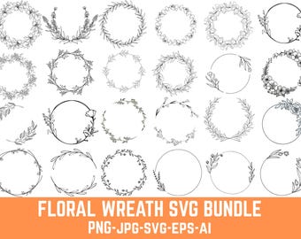 Pacchetto SVG ghirlanda floreale: cornice di alloro per cartello di matrimonio (download digitale)