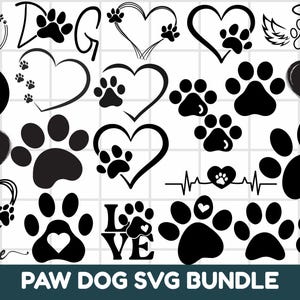 Paw Print SVG Bundle: Dog, Cat, Heart Paw Designs (Instant Download