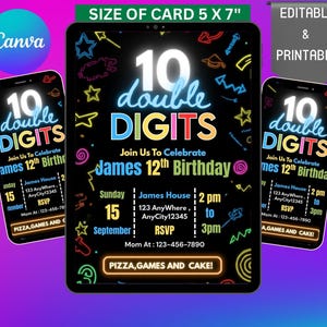 Hello Double Digits 10th Birthday Invitation, Double Digits Invitations, 10th Birthday Invitation,Editable 10thn Boy Birthday Invitation