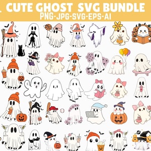 Cute Ghost Halloween svg Bundle, Retro Ghost png,Witch Ghost,Spooky Ghost svg,High Quality Cute Ghost SVG Bundle,Instant Download , EPS,JPG.