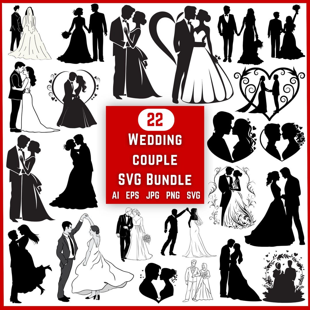 Wedding Couple SVG Bundle, Bride and Groom Clipart (instant Download ...