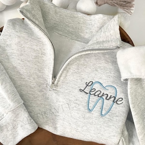 Personalized Dental Hygienist Quarter-Zip Sweatshirt \ Tooth Sweatshirt