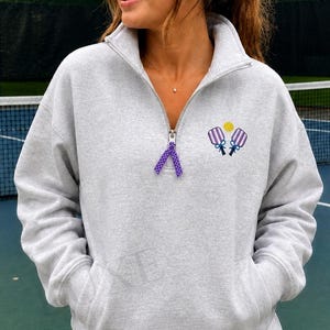 Pickleball Embroidery Quarter Zip Sweatshirt | Pickle Ball Sweatshirt | Pickle Ball Team Wear Gift| Pickleball team
