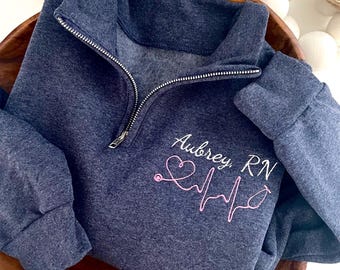 Personalized RN Quarter Zip / Nurse EKG Sweatshirt/ Stethoscope