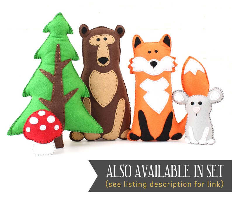Image showing that felt fox pattern can be purchased in a set including forest tree, mushroom, bear, and mouse