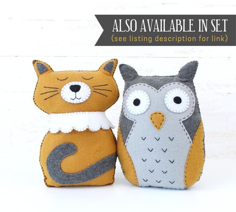 Image showing that felt owl pattern can be purchased in a set including a matching cat pattern