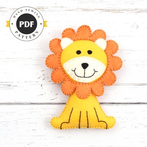 Lion Sewing Pattern, Felt Lion Hand Sewing Plushie, Sew a Lion by Hand from Felt, Instant Download, King of the Jungle, PDF SVG DFX