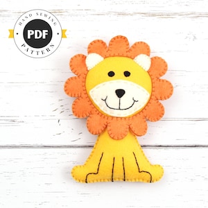 Lion Sewing Pattern, Felt Lion Hand Sewing Plushie, Sew a Lion by Hand from Felt, Instant Download, King of the Jungle, PDF SVG DFX