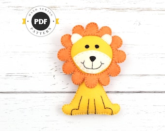 Lion Sewing Pattern, Felt Lion Hand Sewing Plushie, Sew a Lion by Hand from Felt, Instant Download, King of the Jungle, PDF SVG DFX